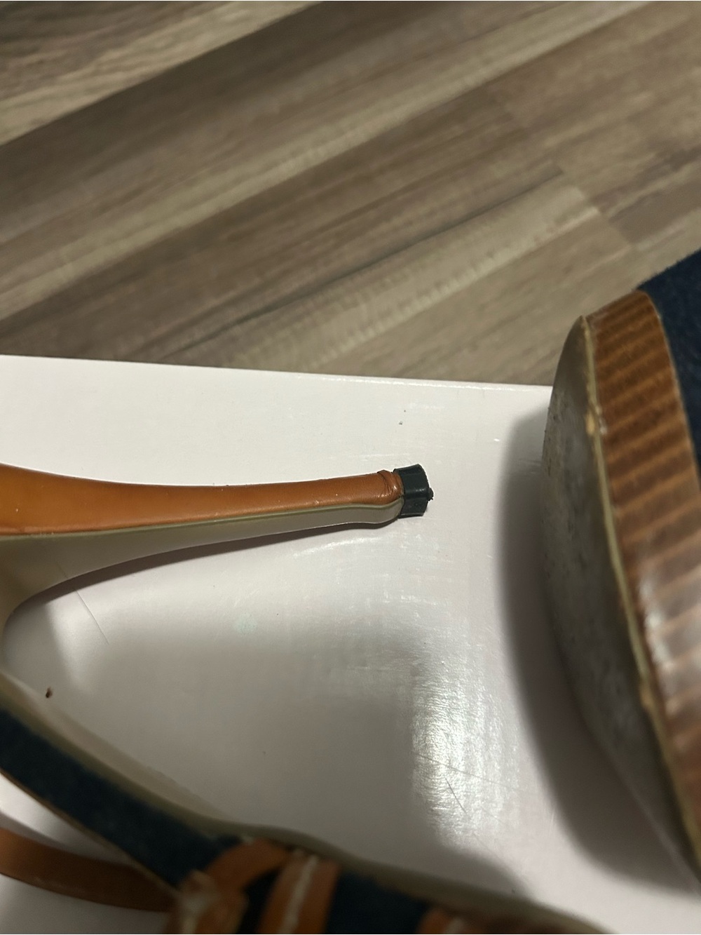 Guess Tan Strappy High Heel Sandals with Blue Insole - Picture 5 of 8